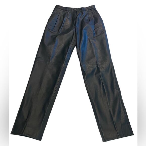 Vintage Navy Blue Pleated Leather Pants - Picture 1 of 4